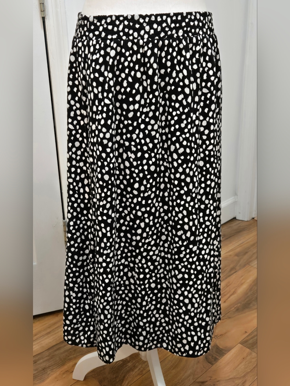 LOFT Black and White Funky Polka Dot Maxi Skirt, M